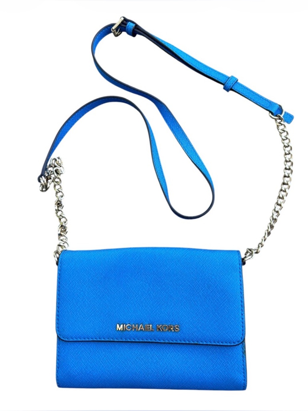 Michael Kors Vibrant Blue Crossbody Bag with Gold Chain